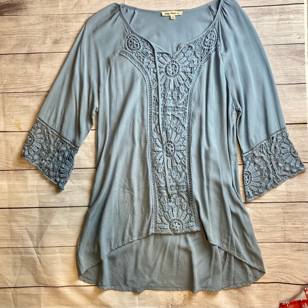 Indigo Thread Co slate blue tunic, size Large. Beautiful!